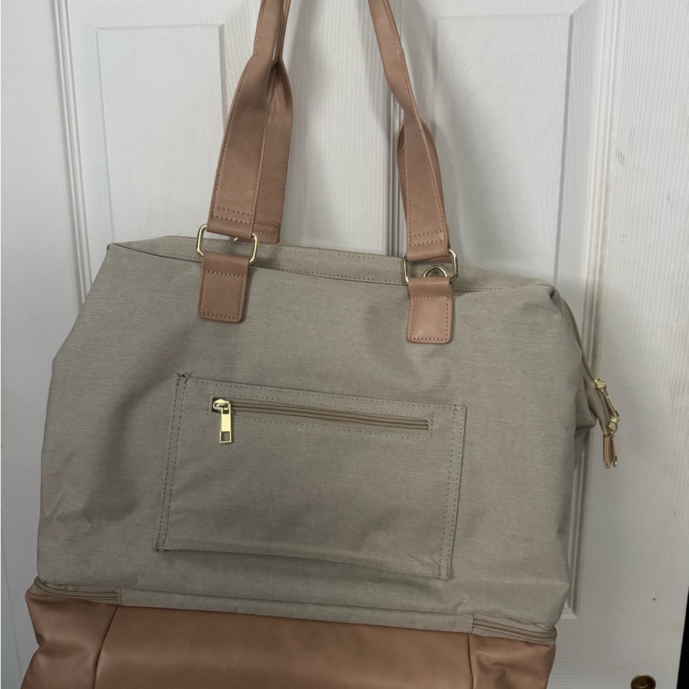 Stylish Tan and Cream Travel Bag, Used Once